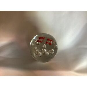 Tozai hand blown glass paperweight with fish and bubbles